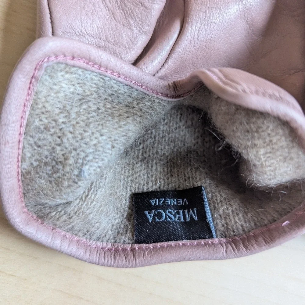 Mesca Venezia Dusty Pink Leather Gloves Cashmere Lined Made in Italy Size 6.5